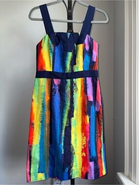 Milly New York Abstract Watercolor Dress Size 4 Made in USA Silk Lined Chic Art